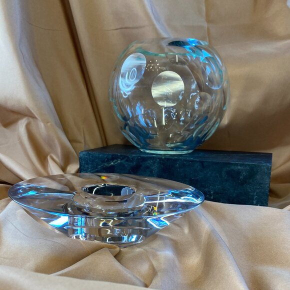 Vintage Heavy Orb Lens Cut Round Crystal Ball Rose Bowl 5.5"H Globe Vase - Picture 12 of 12